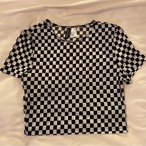 H&M cropped checkered mesh shirt